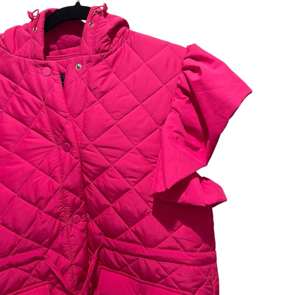 Timing Ruffle Cap Sleeve Quilted Midi Jacket Hot Pink Women’s Size Small New - Picture 7 of 12